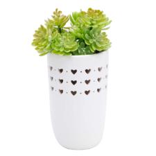 Vaso de Porcelana Cora��o Branco com Rosa