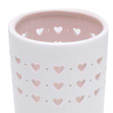 Vaso de Porcelana Cora��o Branco com Rosa