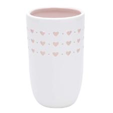 Vaso de Porcelana Cora��o Branco com Rosa