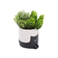Vaso de C�ramica Chilliung Branco Gato Preto
