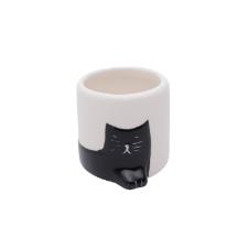 Vaso de C�ramica Chilliung Branco Gato Preto