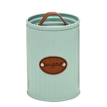 Lata Verde Menta com Al�a de Couro para A�ucar