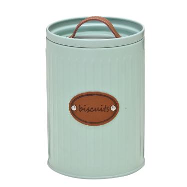 Lata Verde Menta com Al�a de Couro para Biscoito