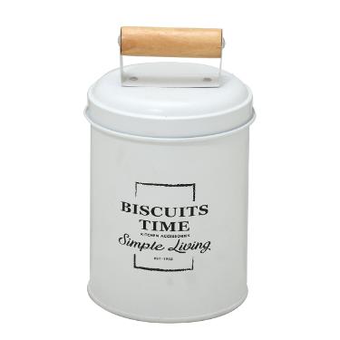 Lata Branca para Biscoito com Pegador de Madeira