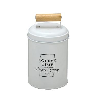Lata Branca para Caf� com Pegador de Madeira