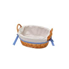 Cesta M�dia Oval de Ratan com Tecido Azul