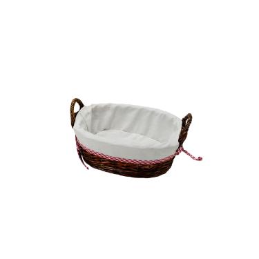 Cesta M�dia Oval de Ratan com Tecido Vermelho