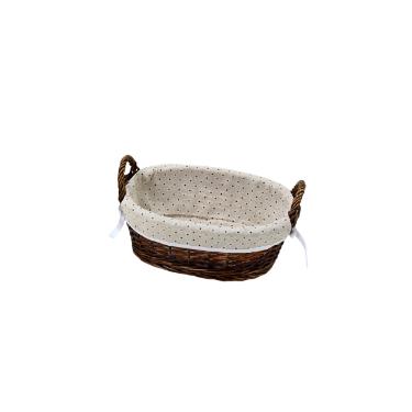 Cesta M�dia Oval de Ratan com Tecido Floral