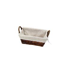 Cesta M�dia Retangular de Ratan com Tecido Floral