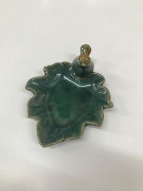 Petisqueira de Cer�mica Passarinho Pequena Verde