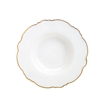 Prato Fundo Maldivas Branco com Fio Dourado