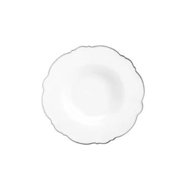 Prato Fundo Maldivas Branco com Fio Prateado