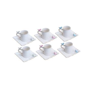 Conjunto com 6 X�caras para Caf� Birds Design Plate Colorido