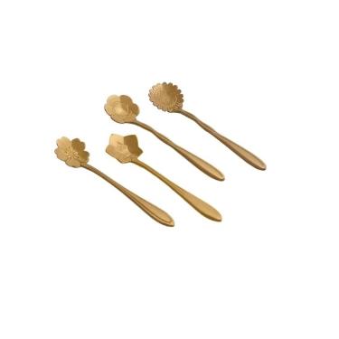 Conjunto com 4 Colheres para Ch� Flores Ros� Gold