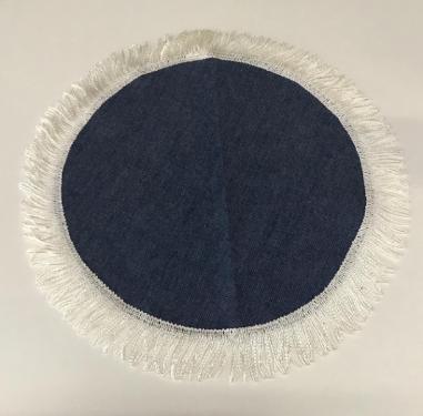 Lugar Americano Jeans Redondo com Franja de Linha Branca