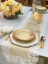 Caminho de Mesa Bege com Borda Branca Rafimex