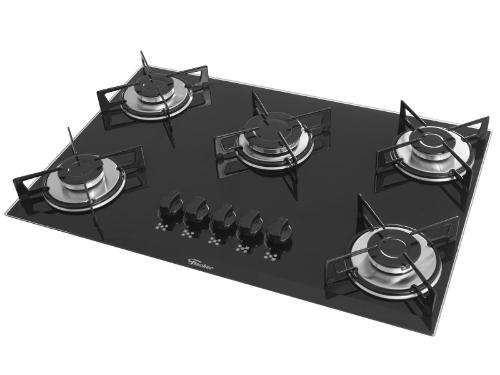 Fog�o Cooktop Fischer 5 Bocas Vidro Preto 1642-6985 Bivolt