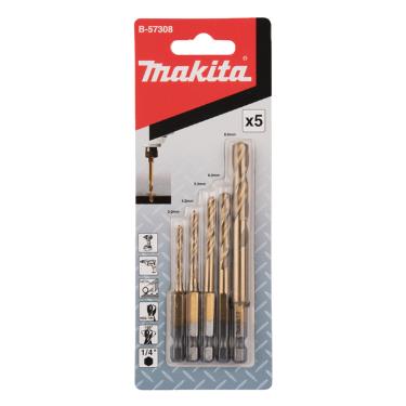 Kit 5 Brocas HSS Tit�nio 3 a 8mm Encaixe 1/4 B- 57308 Makita