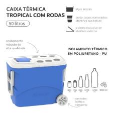 Caixa T�rmica Cooler Tropical Plus C/ Roda 50L Azul Soprano