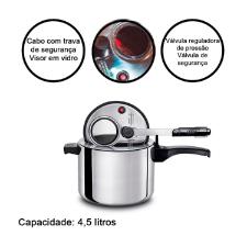 Panela de Press�o Em Alum�nio Polido 4,5L com Visor MTA