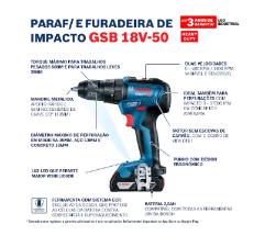 Parafusadeira Fur. de Impacto a Bateria 18V Bosch GSB 18V-50 + 2 Baterias + Maleta