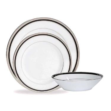 Baixela de pratos em porcelana Noritake Toorak Noir Platinum 18 pe�as