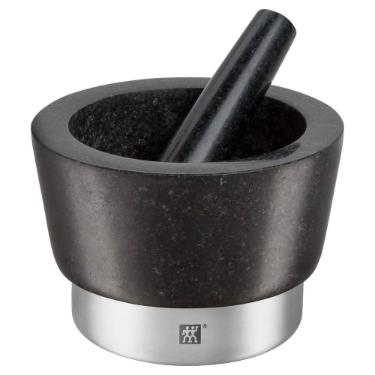 Pil�o e Mortar em Pedra Zwilling Spices 15x10cm: Base Inox e Granito Escuro