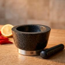 Pil�o e Mortar em Pedra Zwilling Spices 15x10cm: Base Inox e Granito Escuro