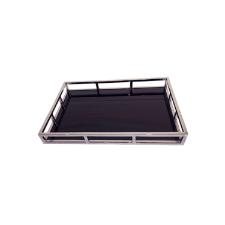 Bandeja retangular em inox e vidro Fracalanza 35cm preto