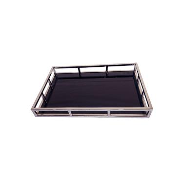 Bandeja retangular em inox e vidro Fracalanza 35cm preto