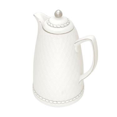 Garrafa t�rmica em porcelana Wolff 900ml 28cm branco/prata