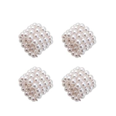 Jogo de an�is para guardanapo em pl�stico Lyor Peral 5cm 4 pe�as prateado