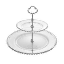 Prato para doce duplo em cristal Wolff Pearl 32x24cm com borda de bolinhas elegantes para servir doces