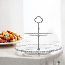 Prato para doce duplo em cristal Wolff Pearl 32x24cm com borda de bolinhas elegantes para servir doces