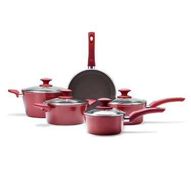 Jogo de panelas Brinox Optima vermelho 5 pe�as em alum�nio: Versatilidade, design e fundo para Indu��o