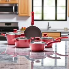 Jogo de panelas Brinox Optima vermelho 5 pe�as em alum�nio: Versatilidade, design e fundo para Indu��o