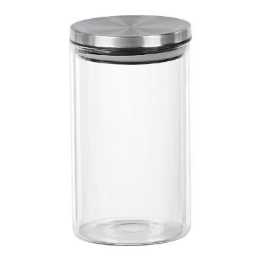 Pote para mantimentos redondo vidro Dynasty 1 litros prata