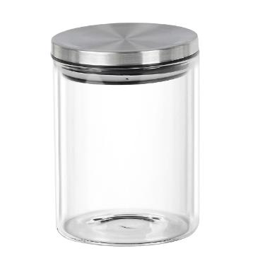 Pote para mantimentos redondo em vidro Dynasty 800ml prata