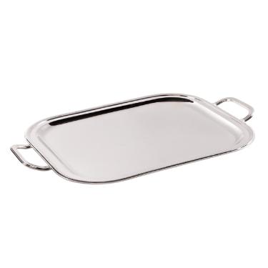 Bandeja retangular com al�as em prata Silverlux P�rola 40x31cm