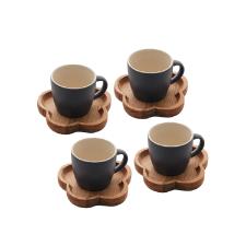 Jogo canecas com pires de madeira Woodart 4 pe�as azul