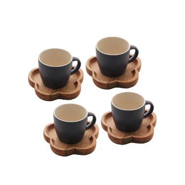 Jogo canecas com pires de madeira Woodart 4 pe�as azul