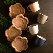 Jogo canecas com pires de madeira Woodart 4 pe�as azul