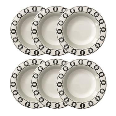 Jogo de pratos fundos em porcelana Strauss Rings 6 pe�as