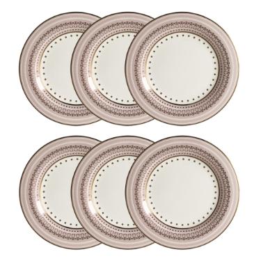 Jogo de pratos rasos em porcelana Strauss Rose Ball 28cm 6 pe�as