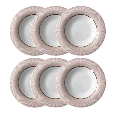 Jogo de pratos fundos em porcelana Strauss Rose Ball 6 pe�as