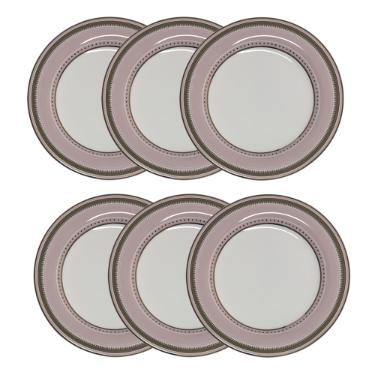 Jogo de pratos rasos em porcelana Strauss Rose Line 28cm 6 pe�as