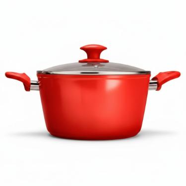 Ca�arola Brinox Optima 24cm 4,6L revestimento cer�mico vermelha, alum�nio 4,5mm e Indu��o, PFOA Free