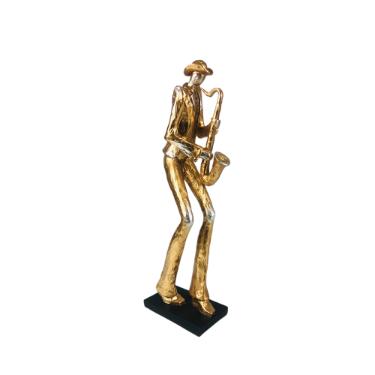 Estatueta de resina Elby M�sico com saxofone 48cm dourado