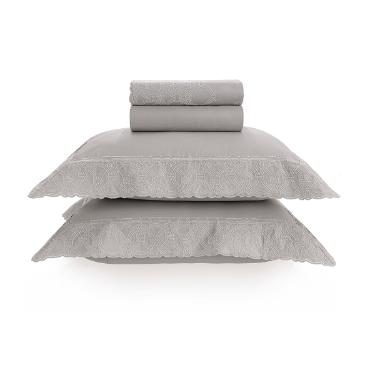 Jogo de len�ol Trussardi Valenza 300 fios Queen Marmo/Platino