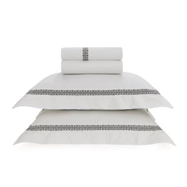 Jogo de Cama Trussardi Ravizza 200 fios Casal 2,20mx2,60m Branco/Ard�sia